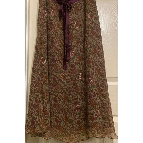 Soft Surroundings Maxi Silk Skirt Red Multi Floral Embroider Line Boho Fairy 14 - Picture 8 of 16